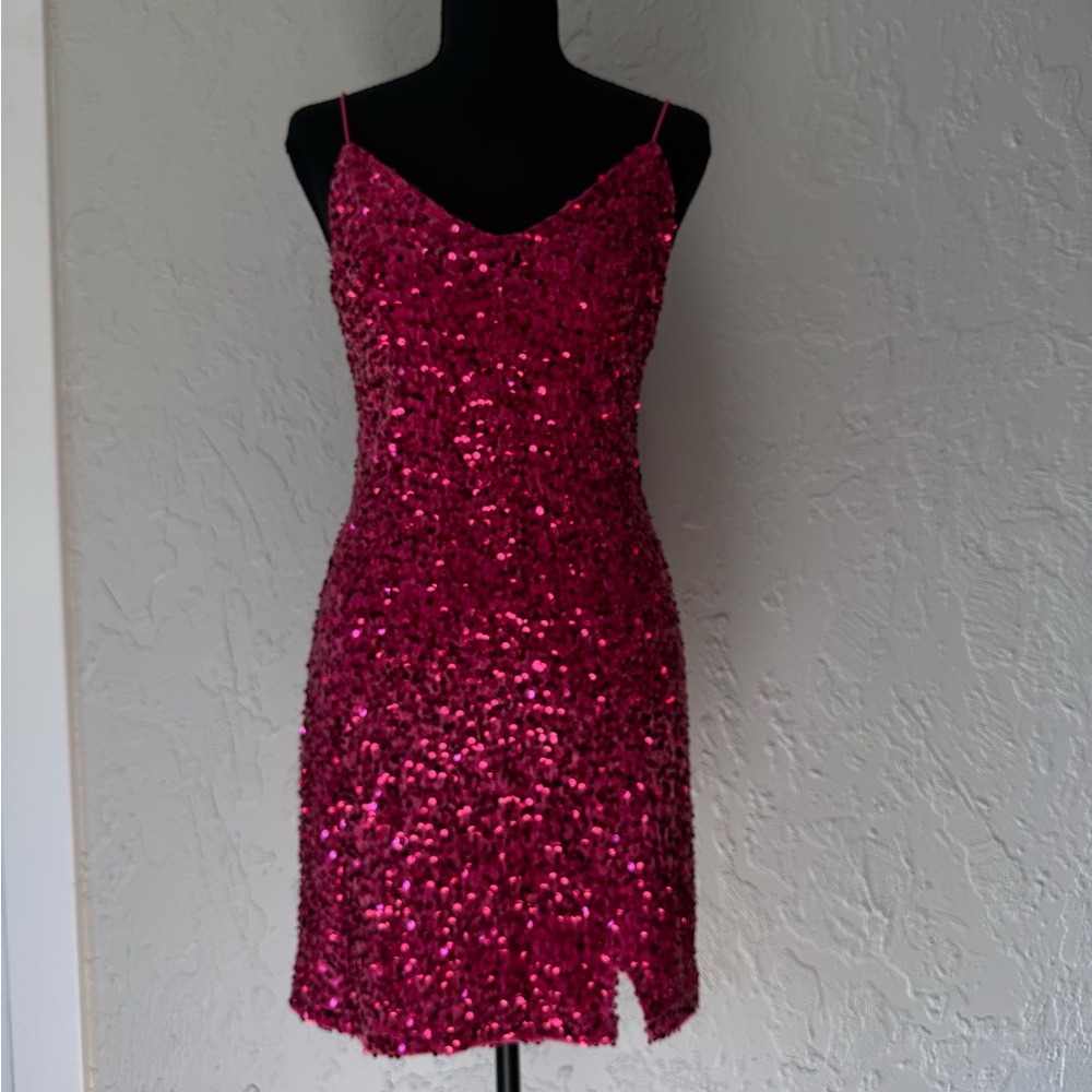 Francesca’s pink sequin dress